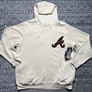 Atlanta Braves Stitches Brand NWT Hoodie Men's XL Beige Brown Hook Loop Patches